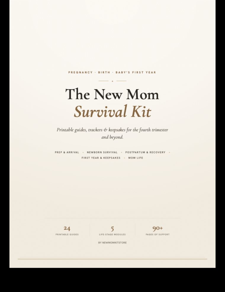 Cover of the New Mom Survival Kit — printable guides, trackers and keepsakes for the fourth trimester and beyond