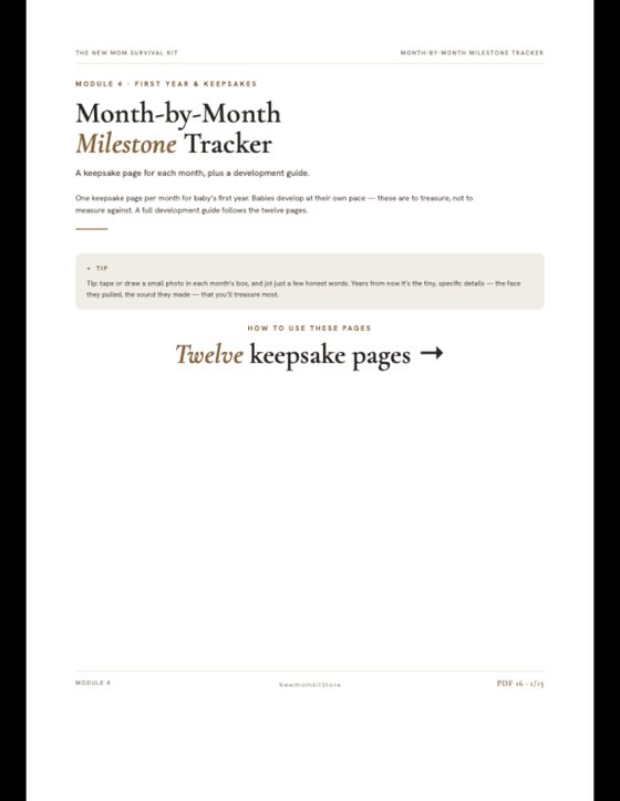 Month by month baby milestone tracker printable page for recording first year development